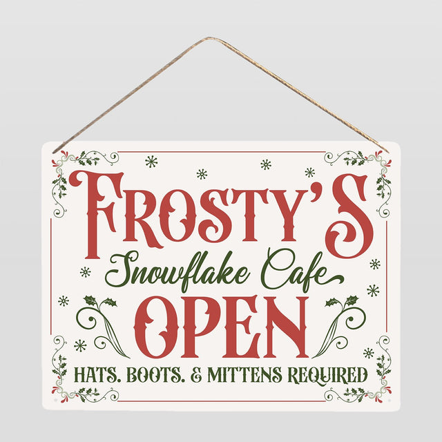 Snowflake Cafe Sign, Open Hats, Boots, Mittens, Required Custom Metal Sign