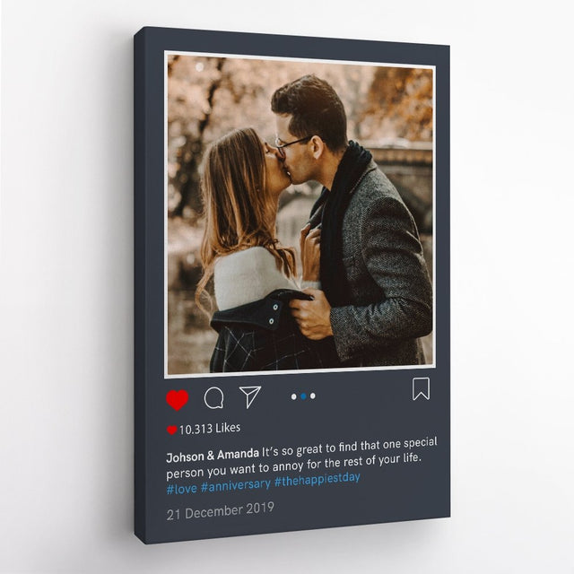 Social Post Custom Photo And Text Navy Background Canvas Art Print