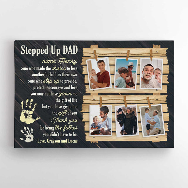 Step Up Dad, Thank You For Being The Father, Custom Photo - Personalized Name And Text Canvas Wall Art