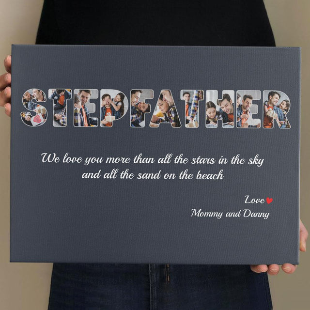 Stepfather Custom Photo, Personalized Name And Text Canvas Wall Art