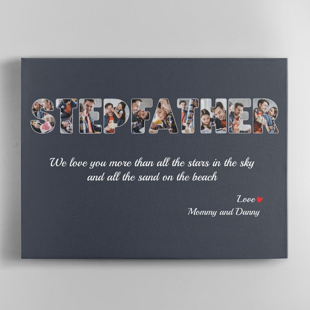 Stepfather Custom Photo, Personalized Name And Text Canvas Wall Art