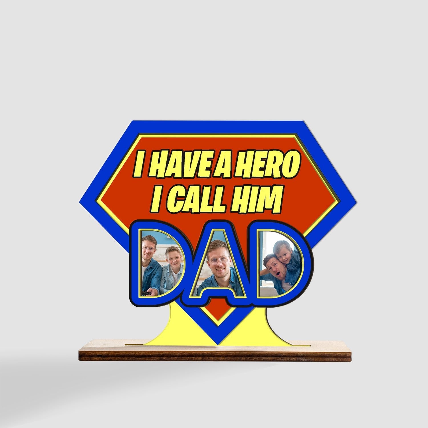 Super Dad, Custom Wooden Plaque 3 Layers, Personalized Photo