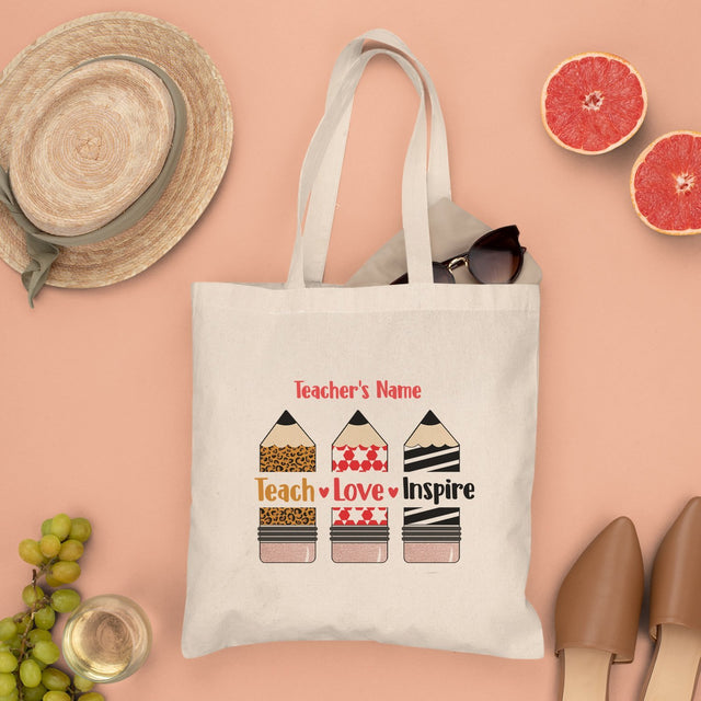 Teacher, Love, Inspire, Custom Tote Bag
