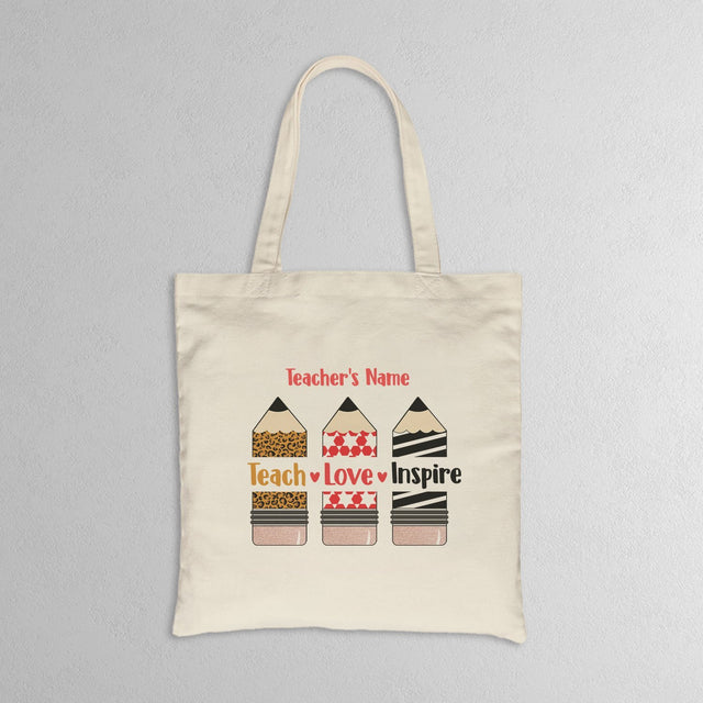 Teacher, Love, Inspire, Custom Tote Bag