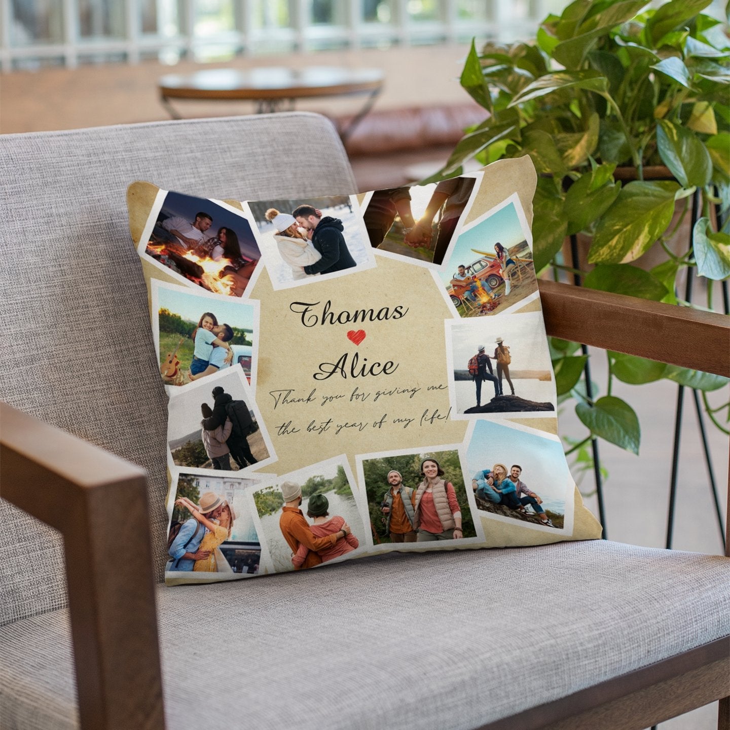 Thank you for giving me the best year of my life, Custom Photo Collage Pillow