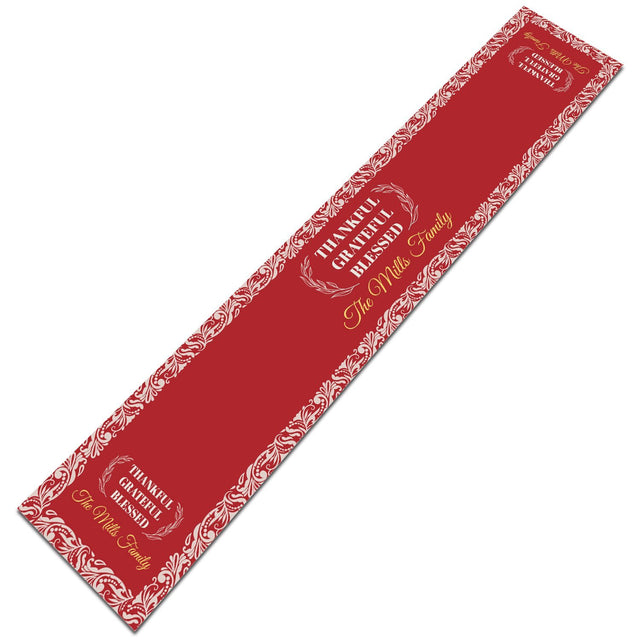 Thankful, Grateful, Blessed, Personalized Table Runner, Custom Family Name