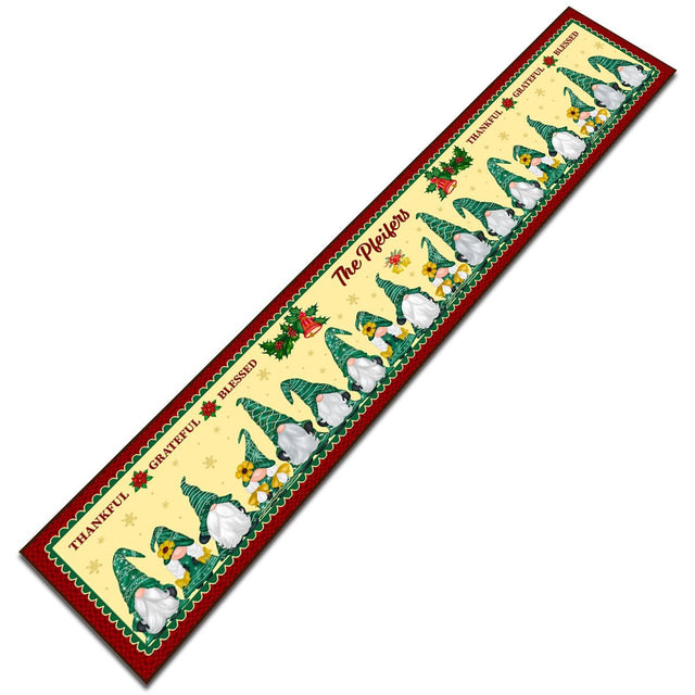 Thankful, Grateful, Blesses, Personalized Table Runner, Gnome Christmas
