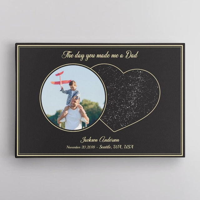 The Day You Made Me A Dad Custom Star Map, Personalized Photo Canvas Wall Art