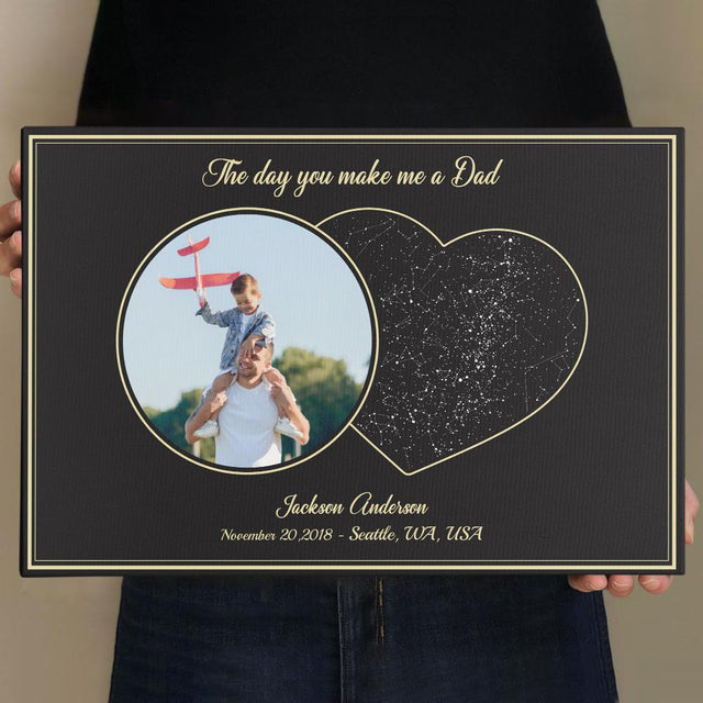 The Day You Made Me A Dad Custom Star Map, Personalized Photo Canvas Wall Art