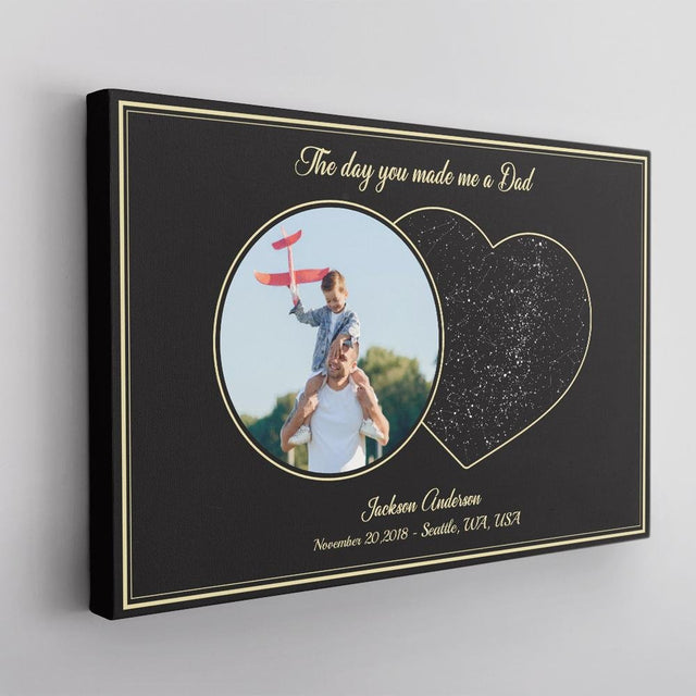 The Day You Made Me A Dad Custom Star Map, Personalized Photo Canvas Wall Art