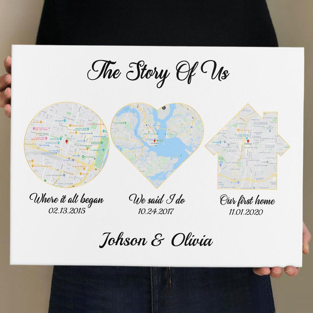The Story Of Us Custom Map White Background Canvas