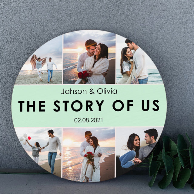 The Story Of Us, Custom Photo, Personalized Text, Round Sign