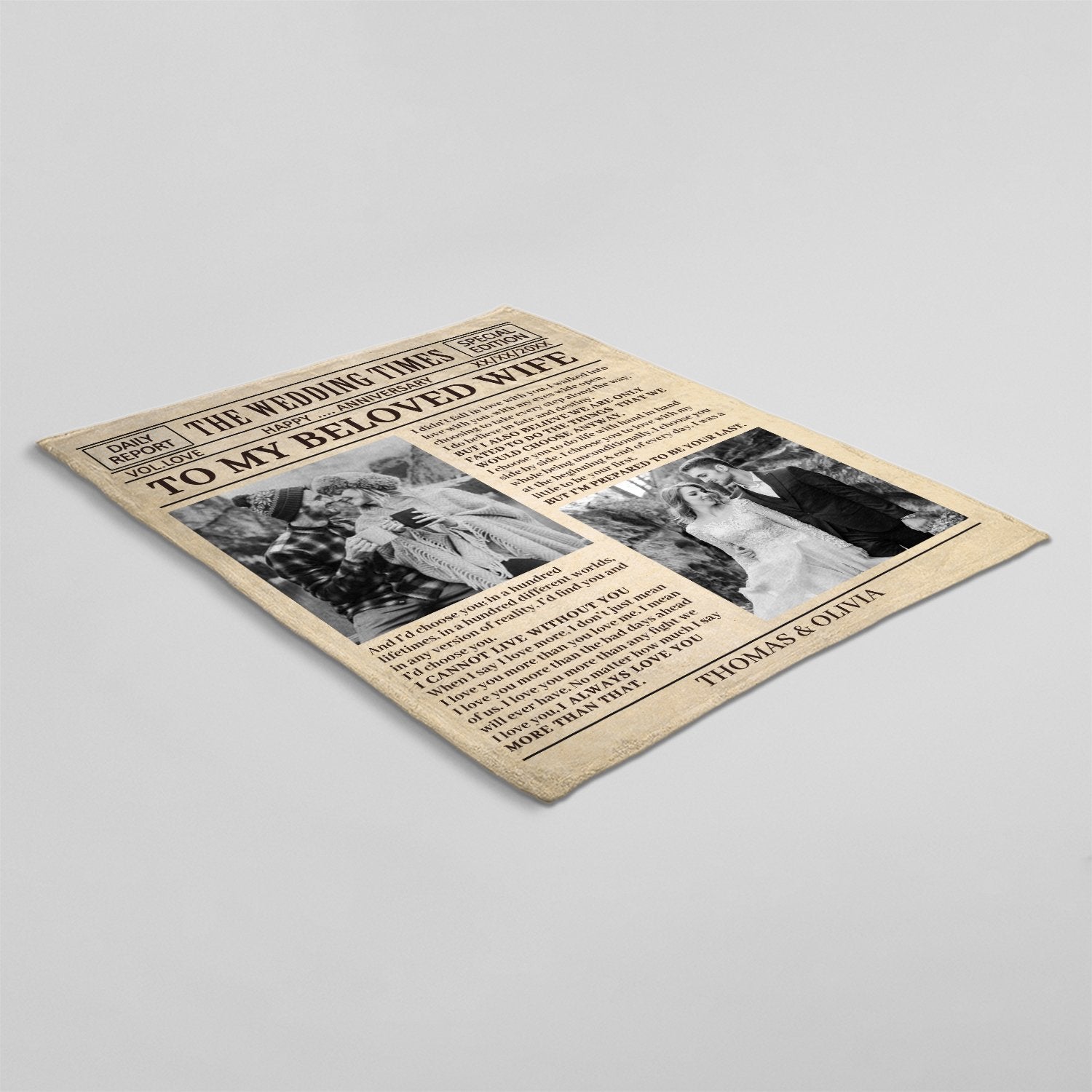 The Wedding Times, Custom Photo, Personalized Text Blanket