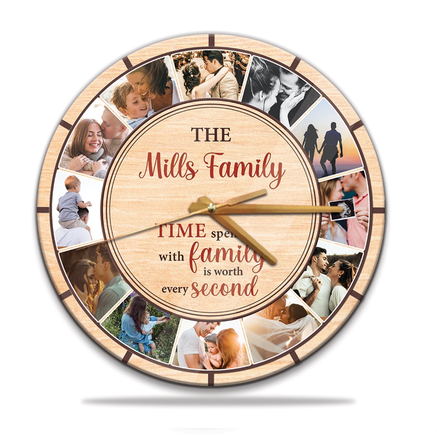 Time Spent With Family Is Worth Every Second, Custom Photo, Family Name, Wall Clock