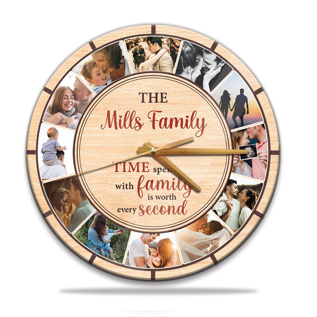 Time Spent With Family Is Worth Every Second, Custom Photo, Family Name, Wall Clock