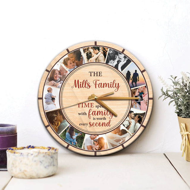 Time Spent With Family Is Worth Every Second, Custom Photo, Family Name, Wall Clock