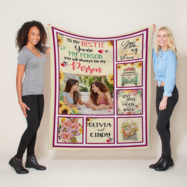 To My Bestie You Are My Person You Will Always Be My Person, Custom Photo, Personalized Name Blanket