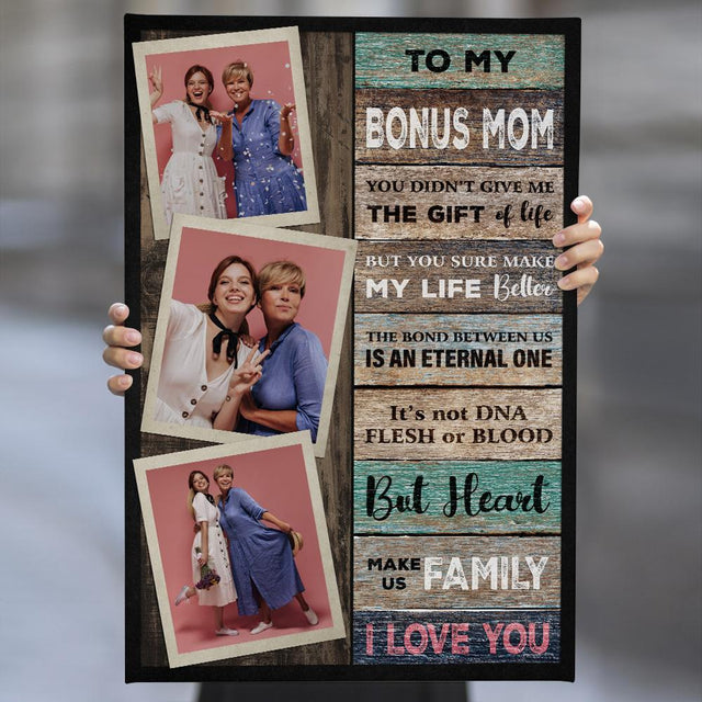 To My Bonus Mom, Custom Photo Canvas Wall Art
