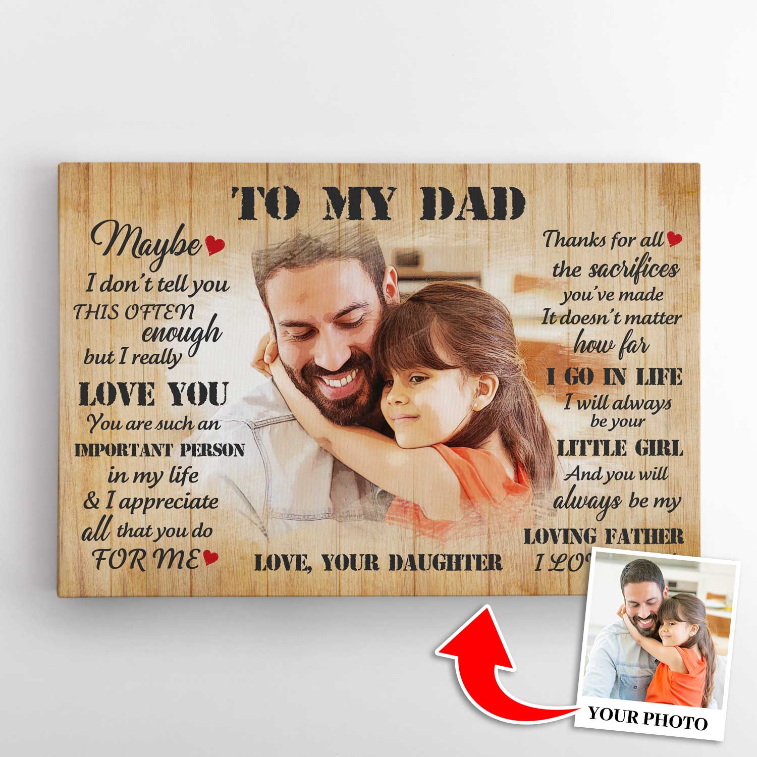 To My Dad, Love You, I Will Always Be Your Little Girl, Custom Portrait From Photo, Canvas Wall Art