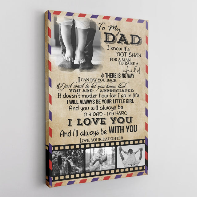 To My Dad, My Dad - My Hero, Custom Photo Canvas Wall Art