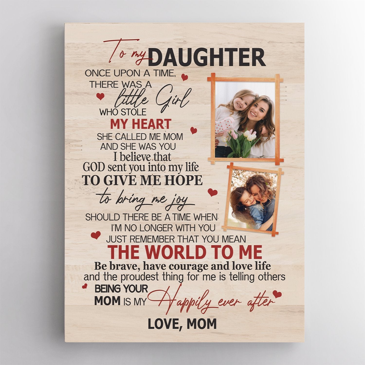 To My Daughter, God Send You Into My Life, Custom Photo Canvas Art Print