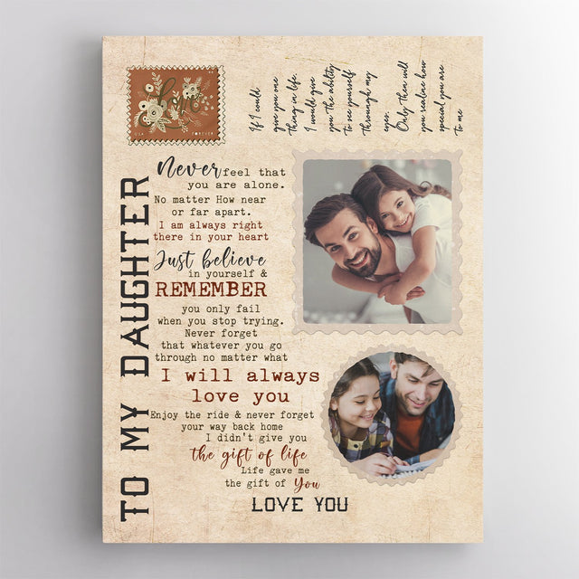 To My Daughter, I Am Always Right There In Your Heart, Custom Photo Canvas Art Print