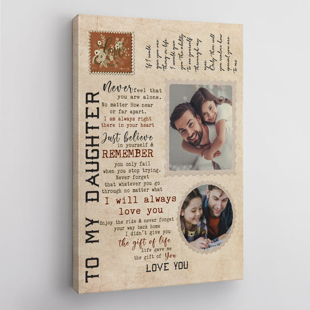 To My Daughter, I Am Always Right There In Your Heart, Custom Photo Canvas Art Print
