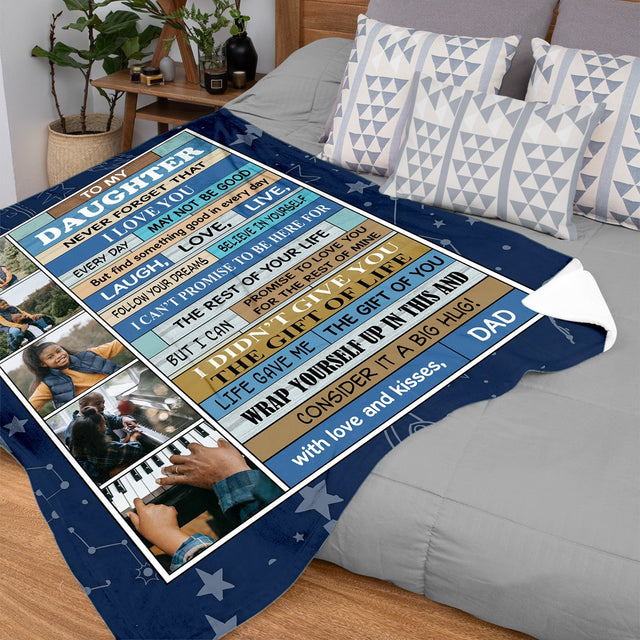 To My Daughter Never Forget That I Love You, Custom Photo Blanket