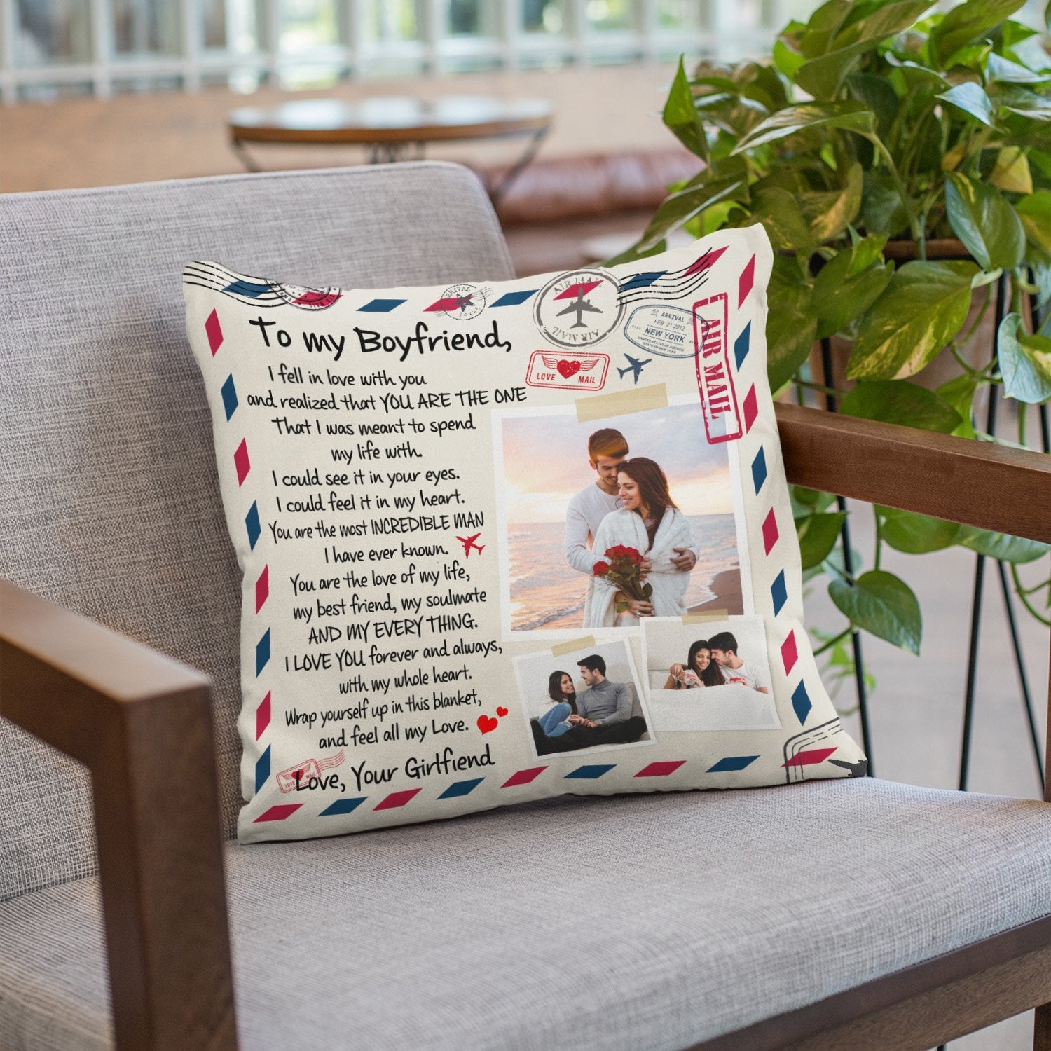 To My Girlfriend You Are The One, My Soulmate And My Everything, Custom Photo And Name Pillow