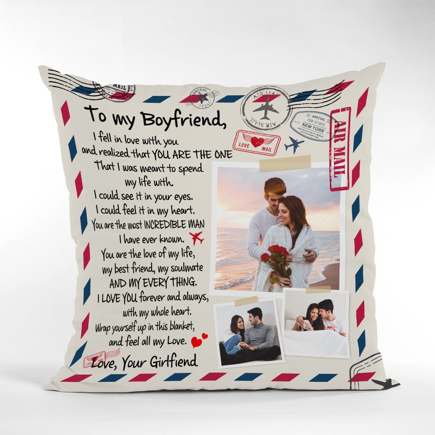 To My Girlfriend You Are The One, My Soulmate And My Everything, Custom Photo And Name Pillow
