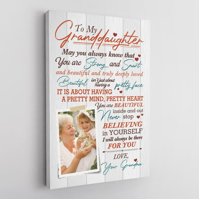 To My Granddaughter, Believing In Yourself I Will Always Be There For You, Custom Photo, Canvas Art Print