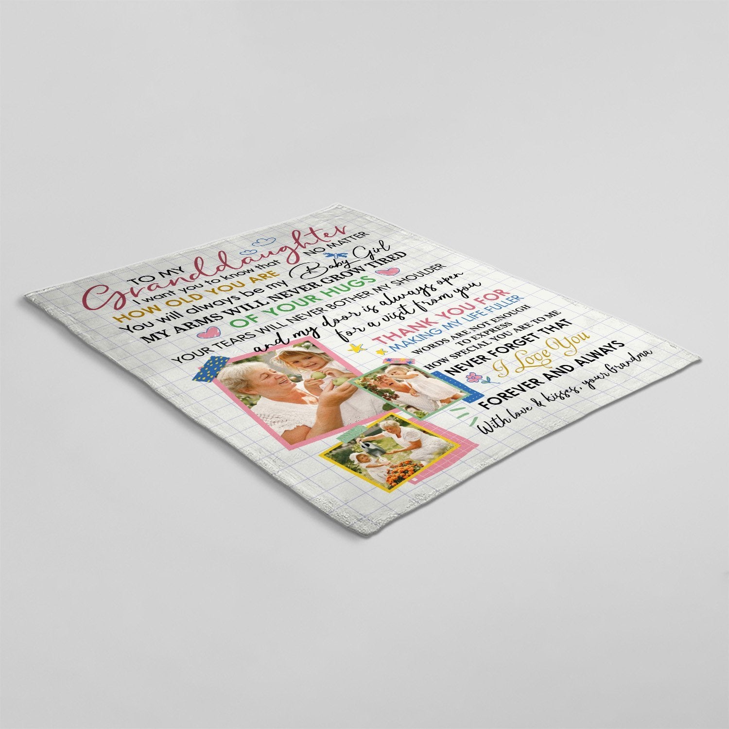 To My Granddaughter, Thank You For Making My Life Fuller, Custom Photo, Personalized Text Blanket