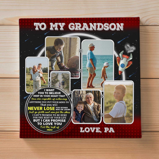 To My Grandson, Custom Photo Collage, Personalized Name Canvas Wall Art