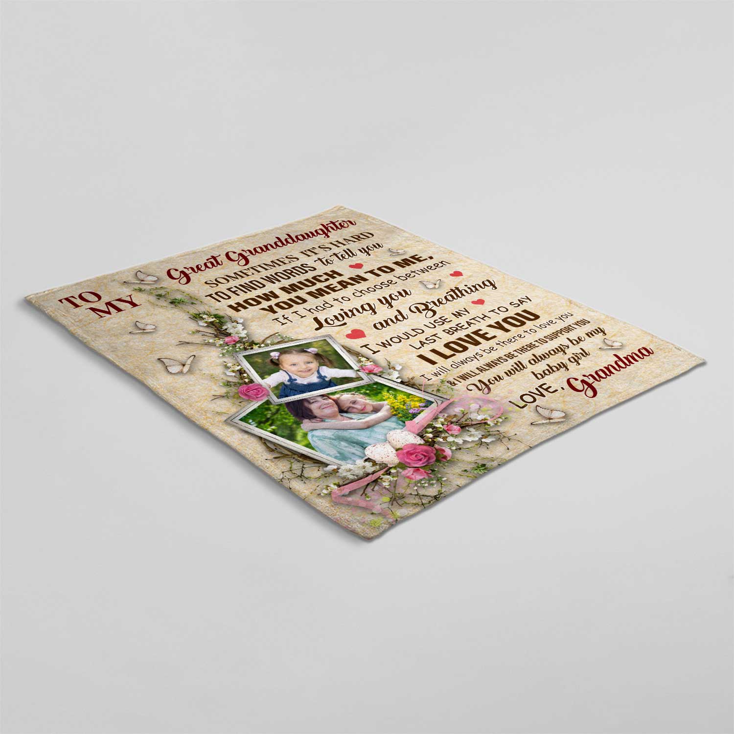 To My Great Granddaughter, Letter Blanket, Custom Photo, Personalized Text, Gift For Granddaughter