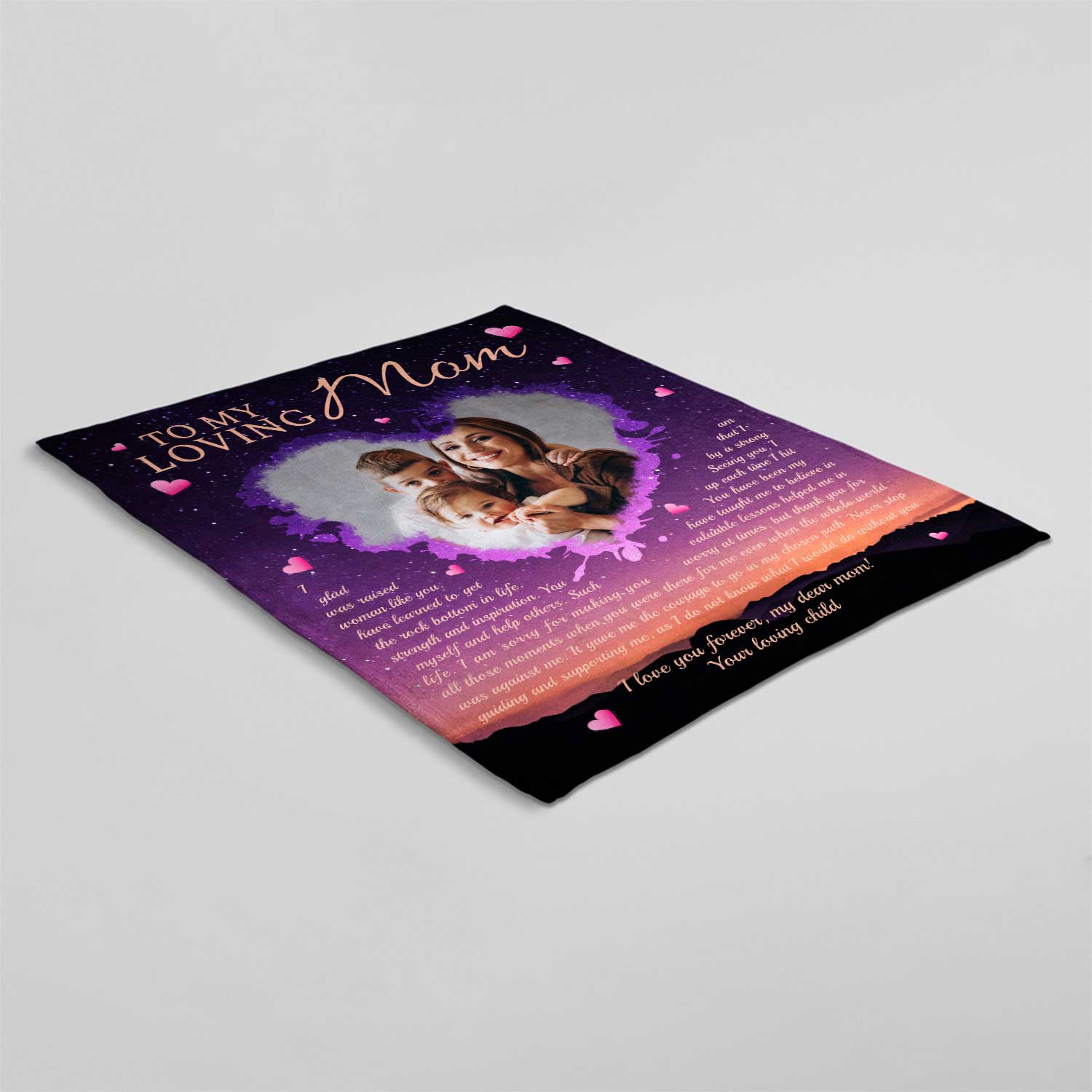 To My Loving Mom, Custom Photo, Personalized Text, Letter Blanket