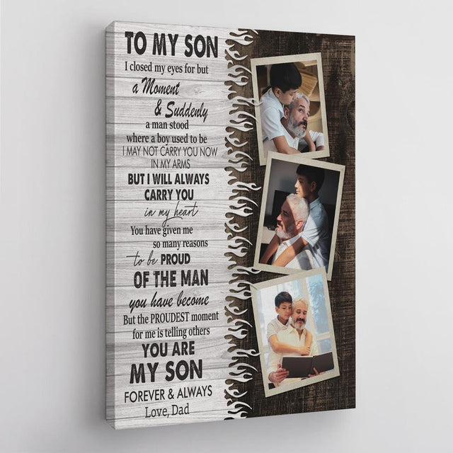 To My Son, You Are My Son Forever And Always, Custom Photo And Name Canvas Wall Art