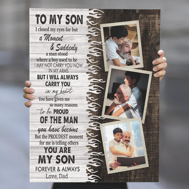 To My Son, You Are My Son Forever And Always, Custom Photo And Name Canvas Wall Art