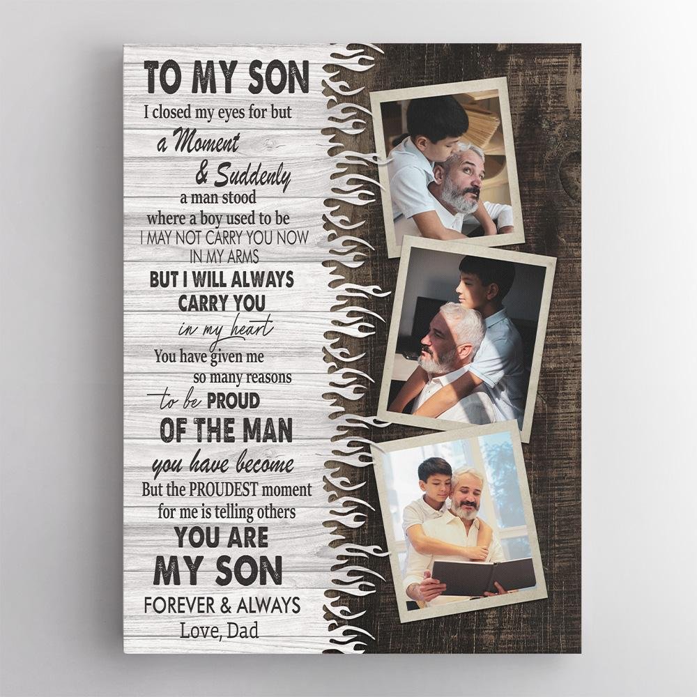 To My Son, You Are My Son Forever And Always, Custom Photo And Name Canvas Wall Art