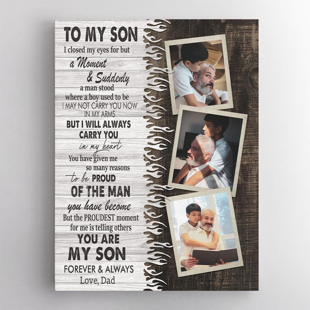 To My Son, You Are My Son Forever And Always, Custom Photo And Name Canvas Wall Art