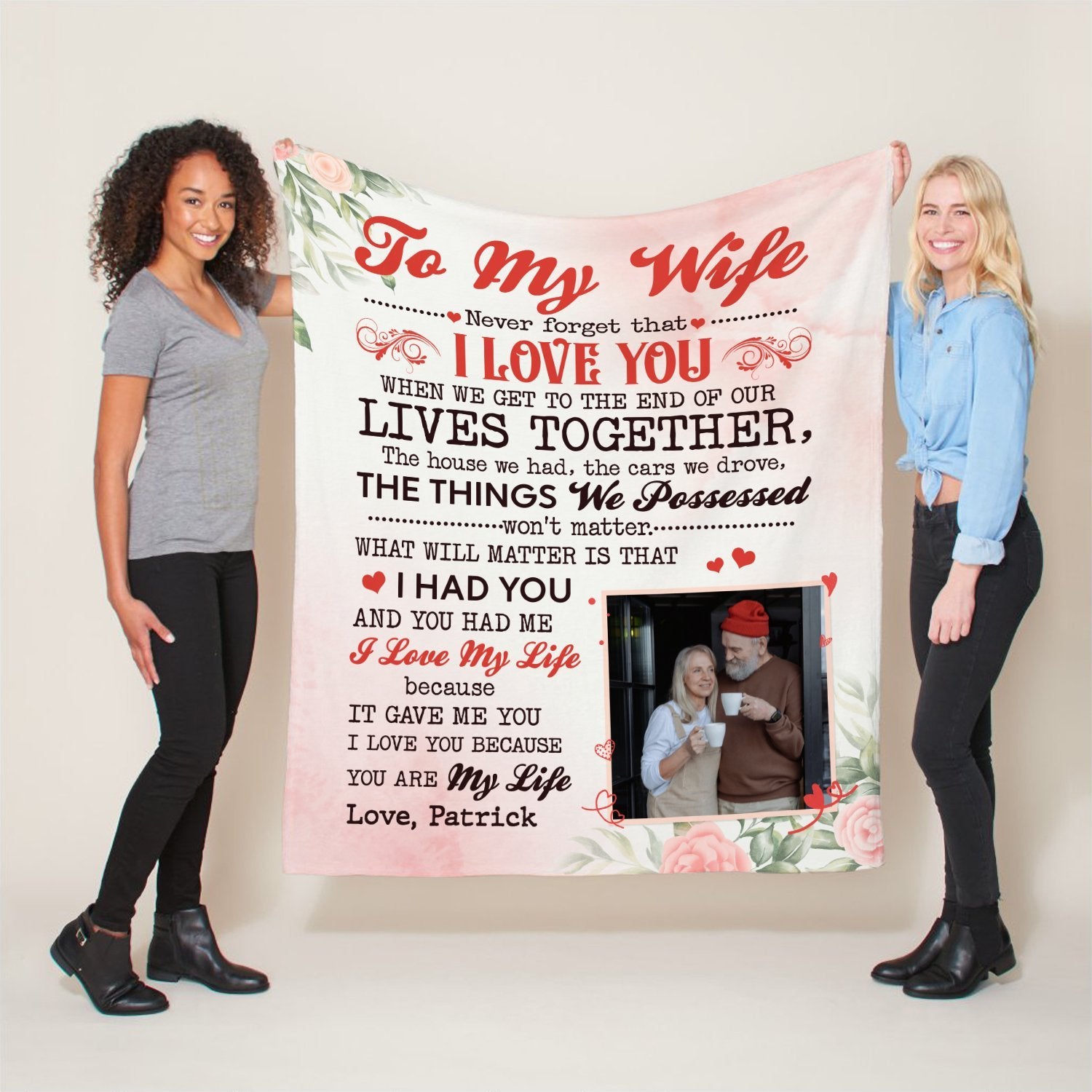 To My Wife, Never Forget That I Love You, Custom Photo, Personalized Text Blanket