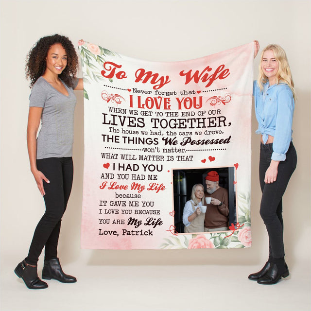 To My Wife, Never Forget That I Love You, Custom Photo, Personalized Text Blanket