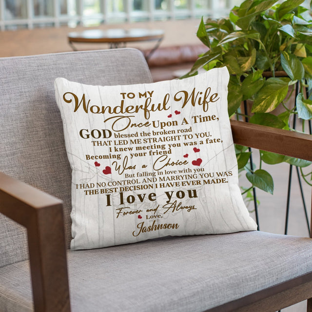 To My Wonderful Wife, I Love You, Forever And Always, Personalized Text Pillow