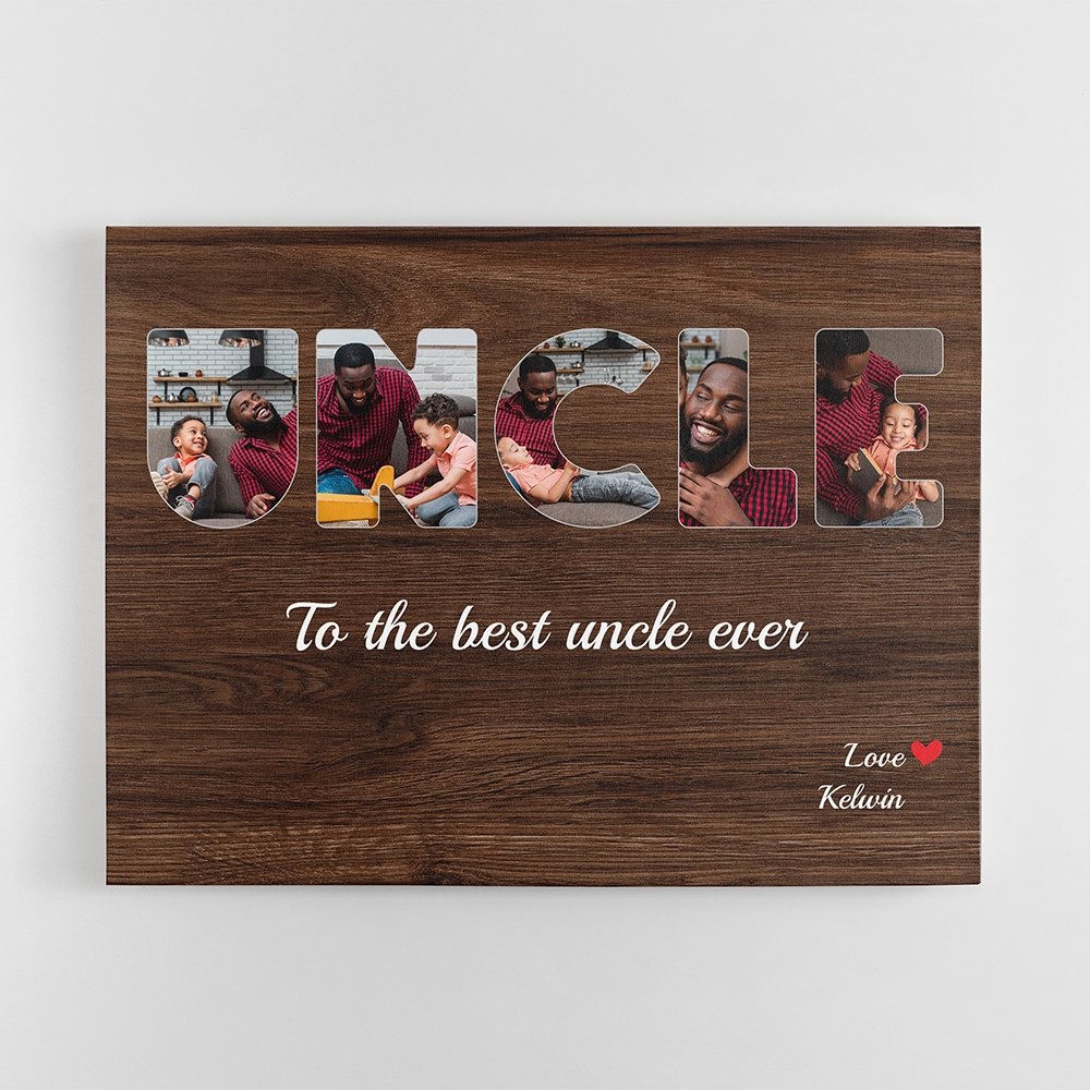 Uncle Custom Photo - Personalized Dark Wood Background Canvas
