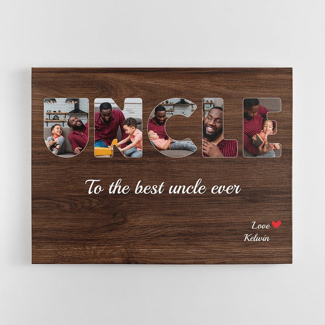 Uncle Custom Photo - Personalized Dark Wood Background Canvas