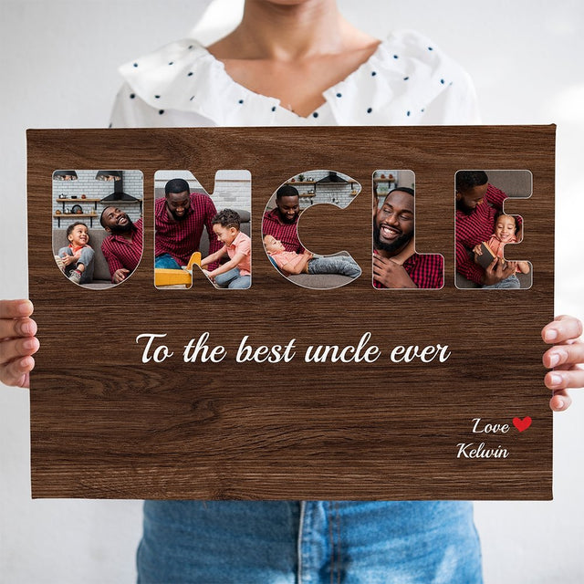Uncle Custom Photo - Personalized Dark Wood Background Canvas