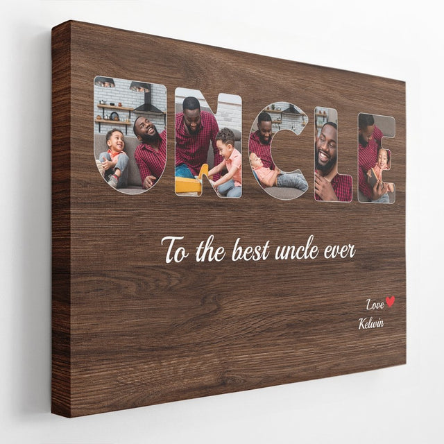 Uncle Custom Photo - Personalized Dark Wood Background Canvas