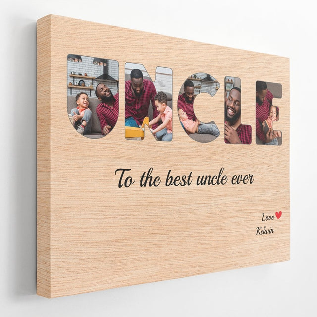 Uncle Custom Photo - Personalized Light Wood Background Canvas