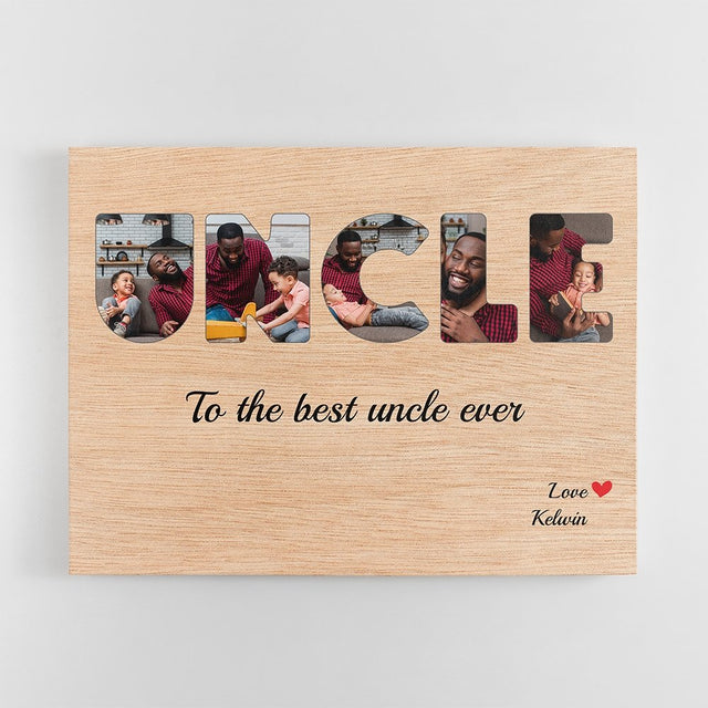 Uncle Custom Photo - Personalized Light Wood Background Canvas