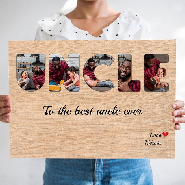 Uncle Custom Photo - Personalized Light Wood Background Canvas