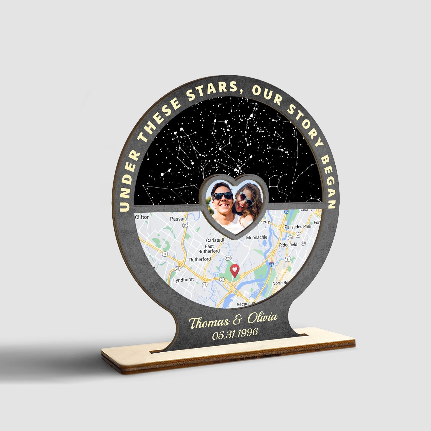 Under There Star, Our Story Began, Custom Night Sky, Map Print By Location And Photo, Wooden Plaque 3 Layers
